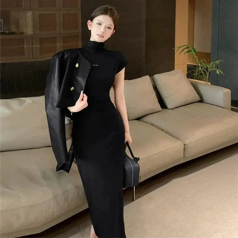 Maillard Salt Leather Turtleneck Coat Winter Style Essential