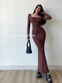 Fishtail Sheath Dress Seductive Square Collar Stylish Versatile