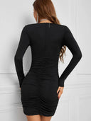 European and American Sexy Low-Cut Long Sleeves Dress