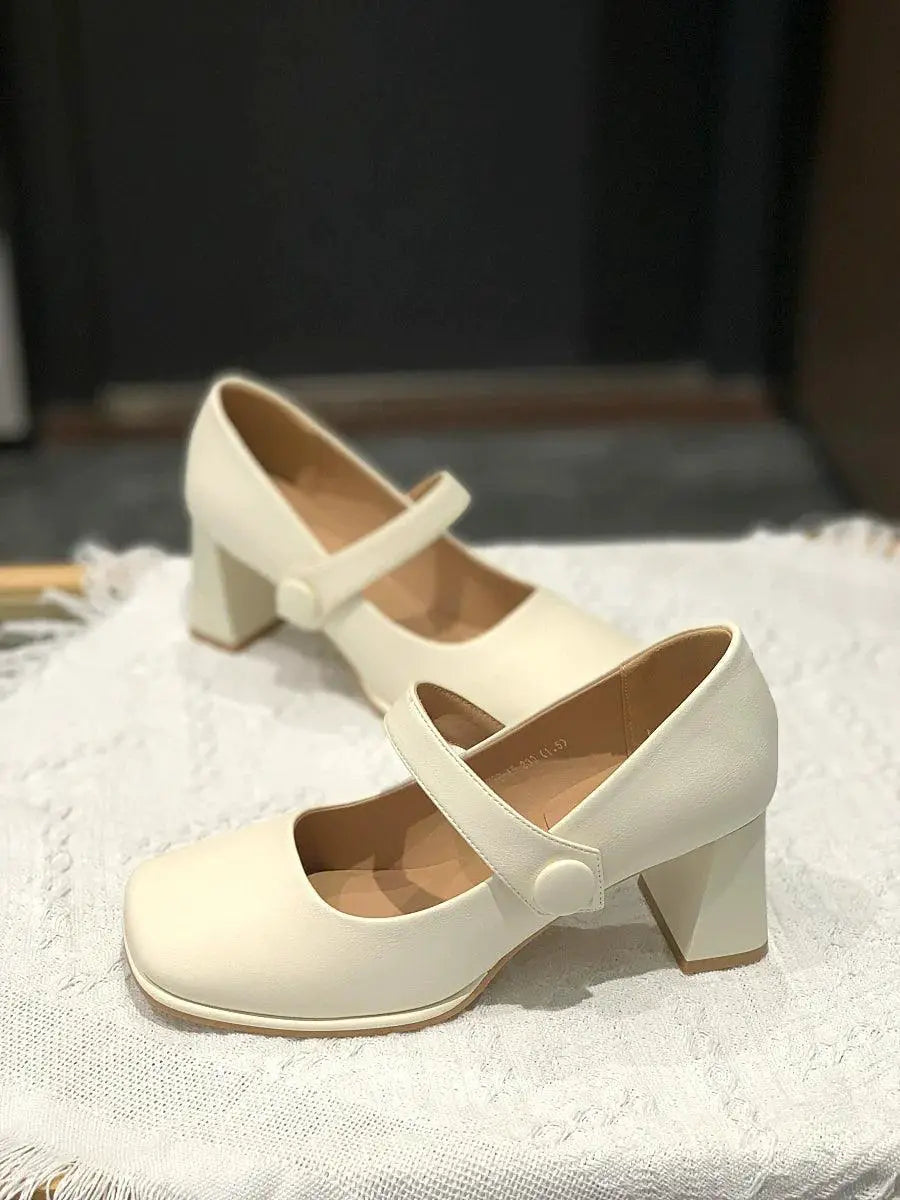 Fairy Style Square Toe Single Layer Shoes Buckle Strap