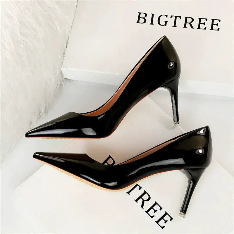 Bright Leather High Heels European Style Shoes Glamorous