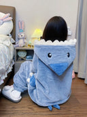 Cute Shark Coral Velvet Pajamas Plus Size Winter Jumpsuit
