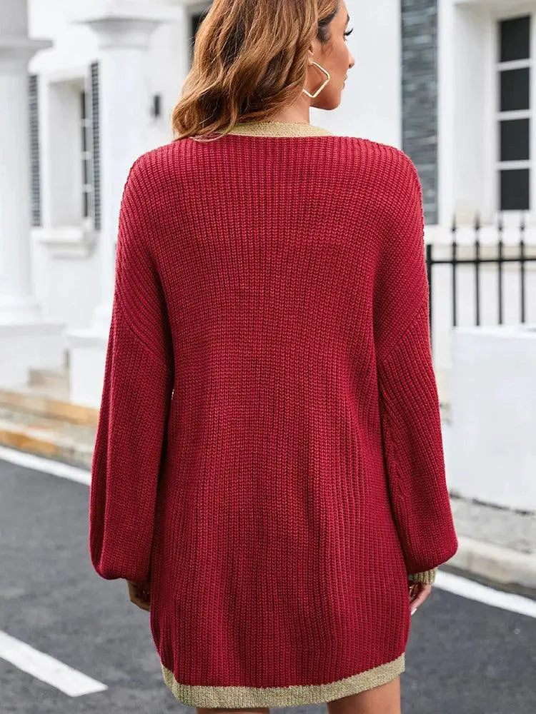 Drop Shoulder Long Sleeve Loose Cardigan Sweater Chic