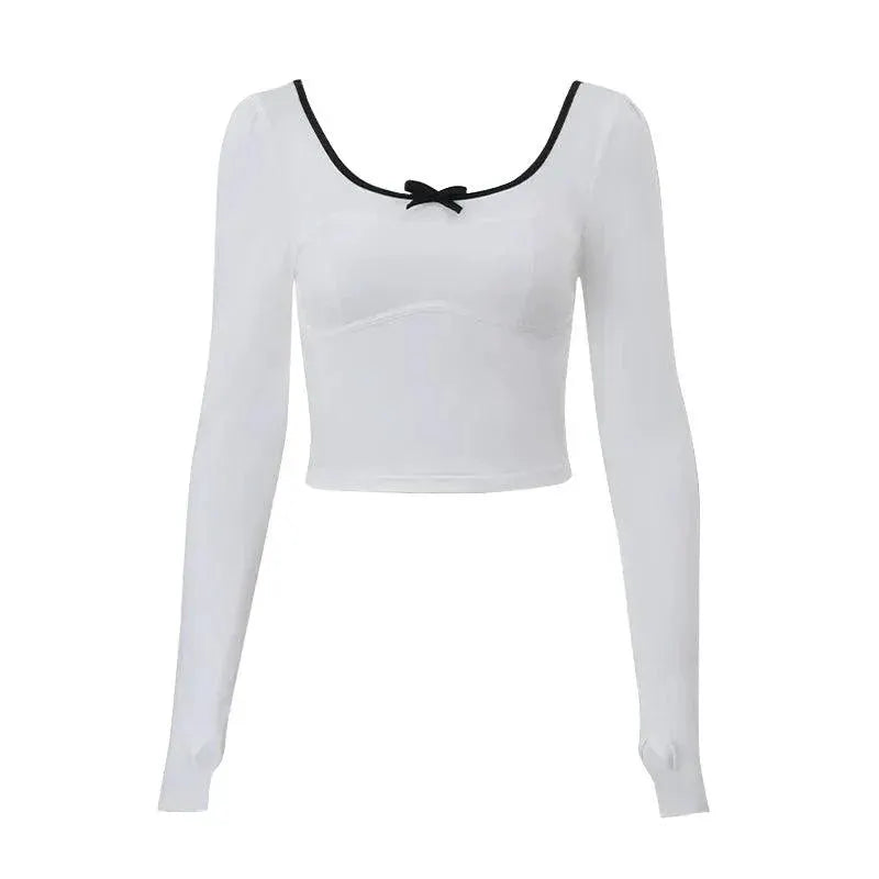 Pure Desire Bow Detail Long Sleeve T Shirt Versatile Style