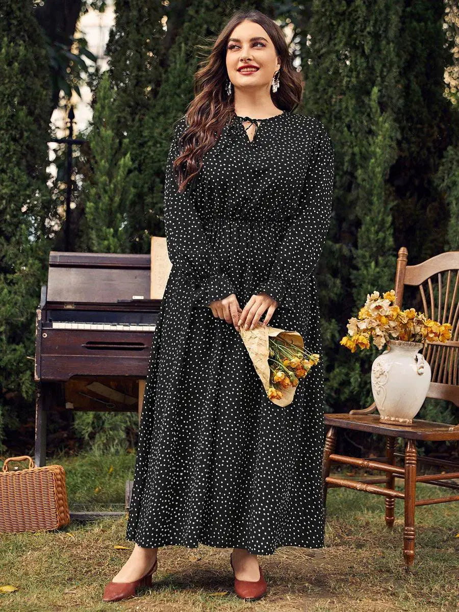 Summer Vibes Polka Dot V Neck Dress for Plus Size Women