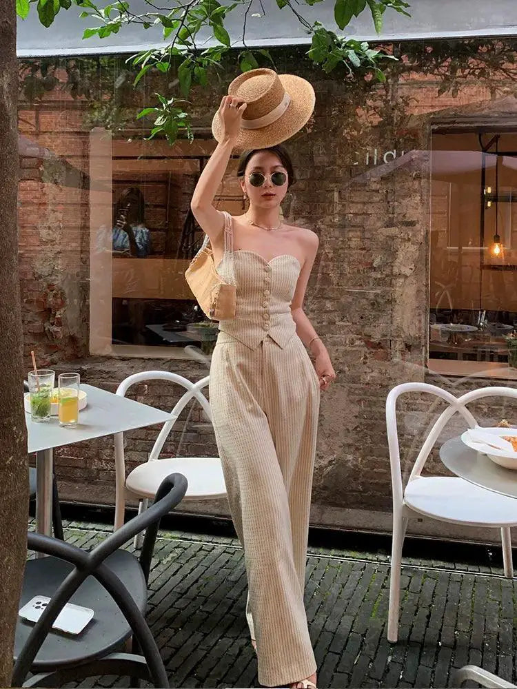 Striped Suit Elegant High Waist Outfit For Versatile Style