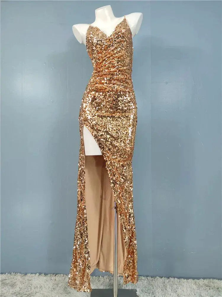 Glitter Sequin V Neck Party Dress for Nightclub Glamour