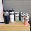 Large Capacity Stainless Steel Thermos Cup with Straw Coffee Cup