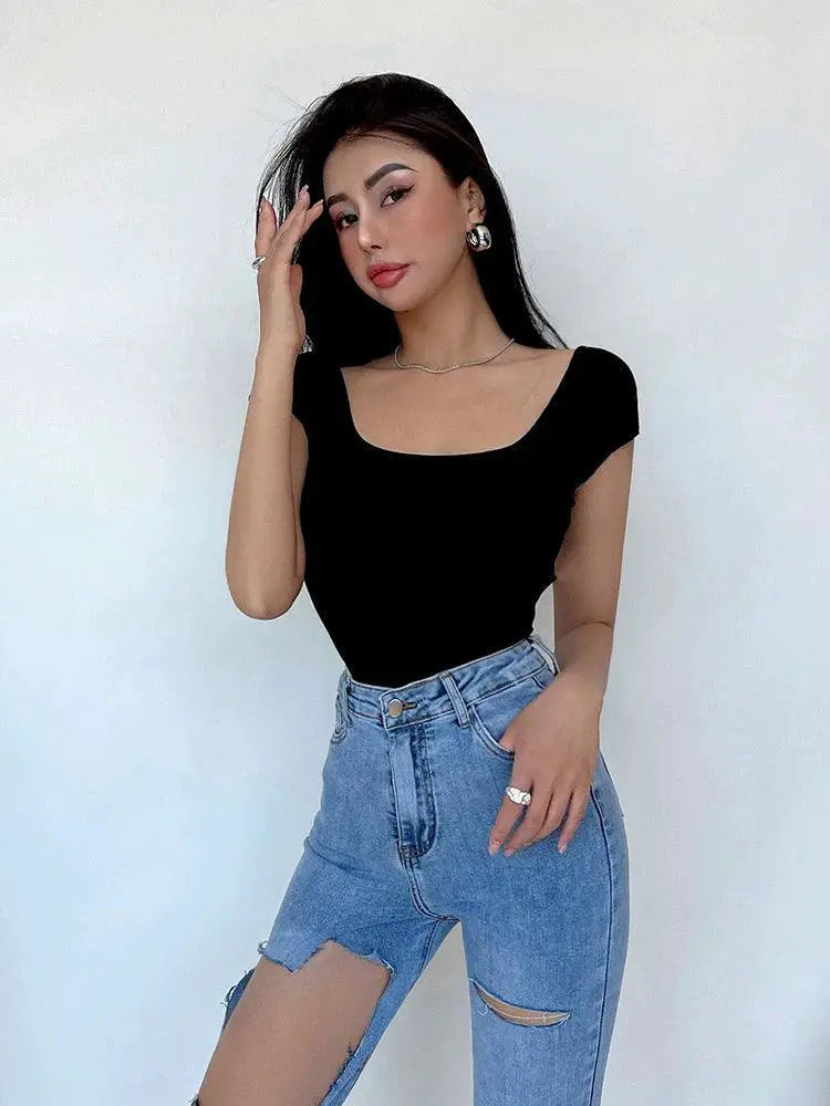 Square Cut Backless Collar Top Chic Streetwear For Women