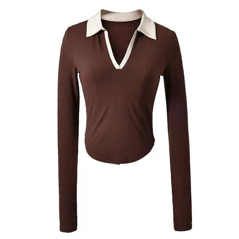 Lapel Contrast Color Maternity Sports Tee for Pregnant Women