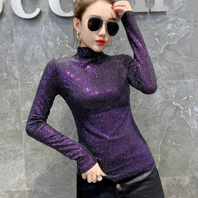 Glowing Sequin Turtleneck Top for Women — product view 9