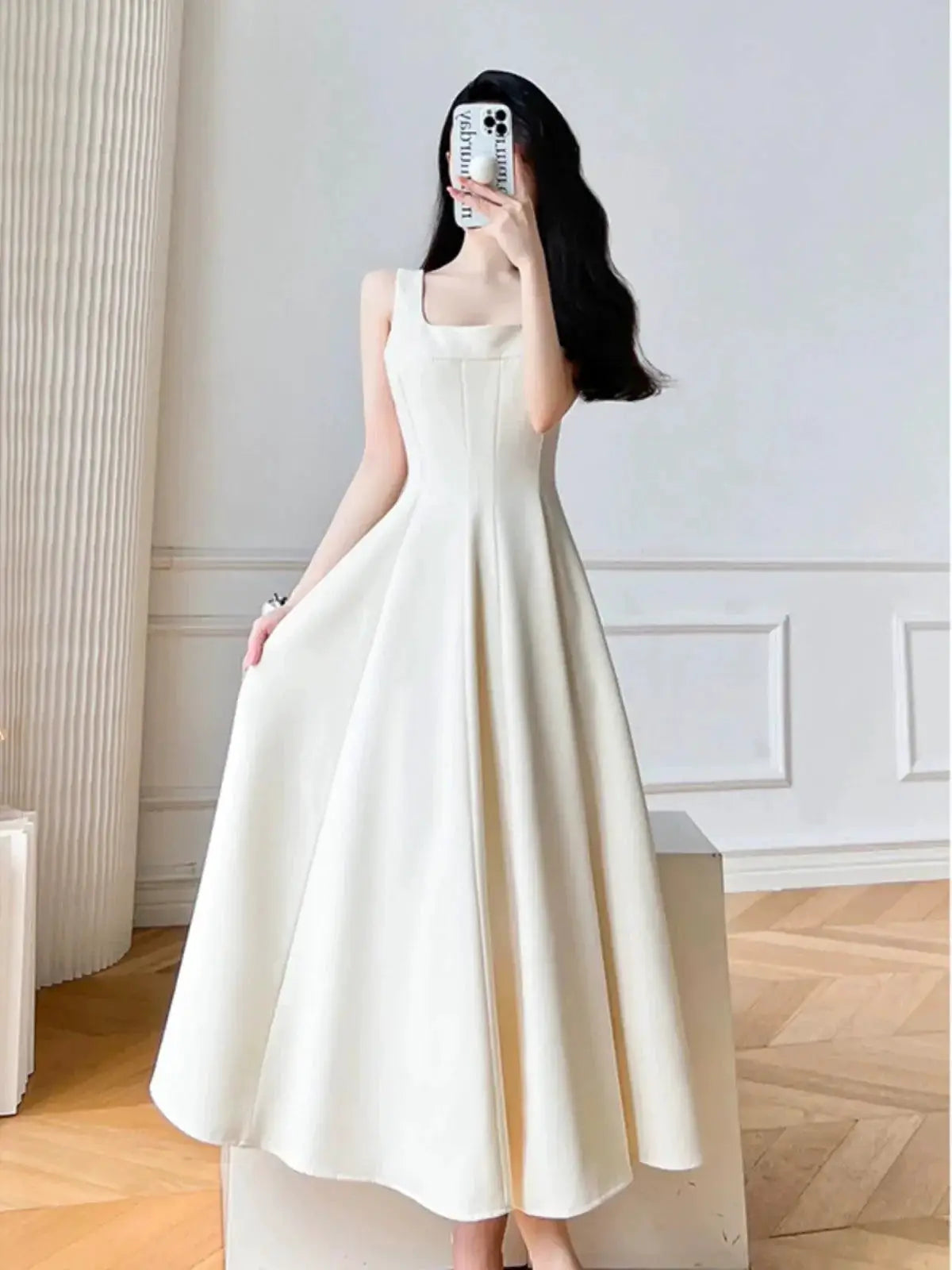 Slim White Suspender Dress Korean Fashion Elegance