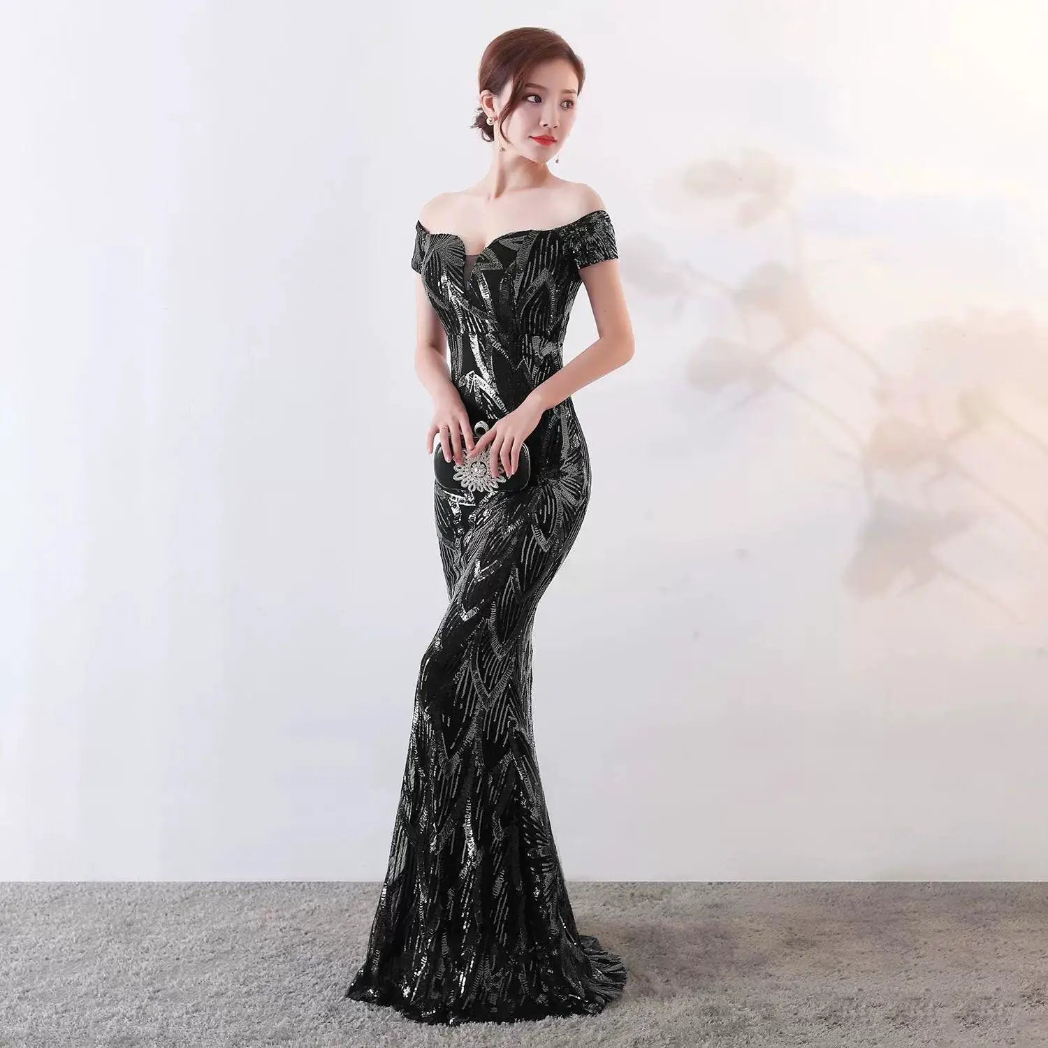 Off Shoulder Fish Tail Evening Dress Sophisticated Elegance