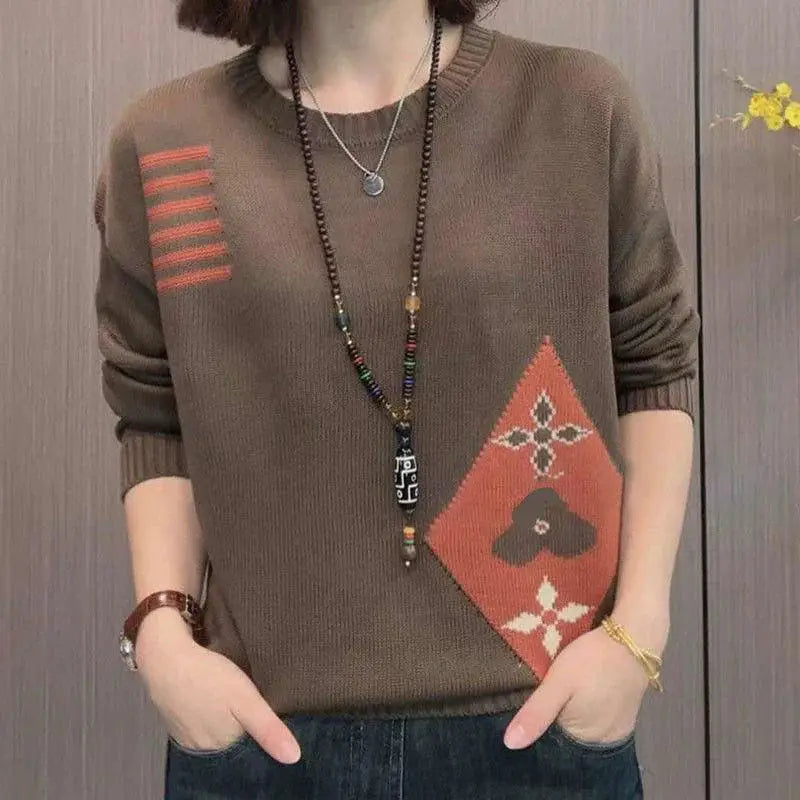 Ethnic Jacquard Sweater Cozy Wool Blend Chic Comfort