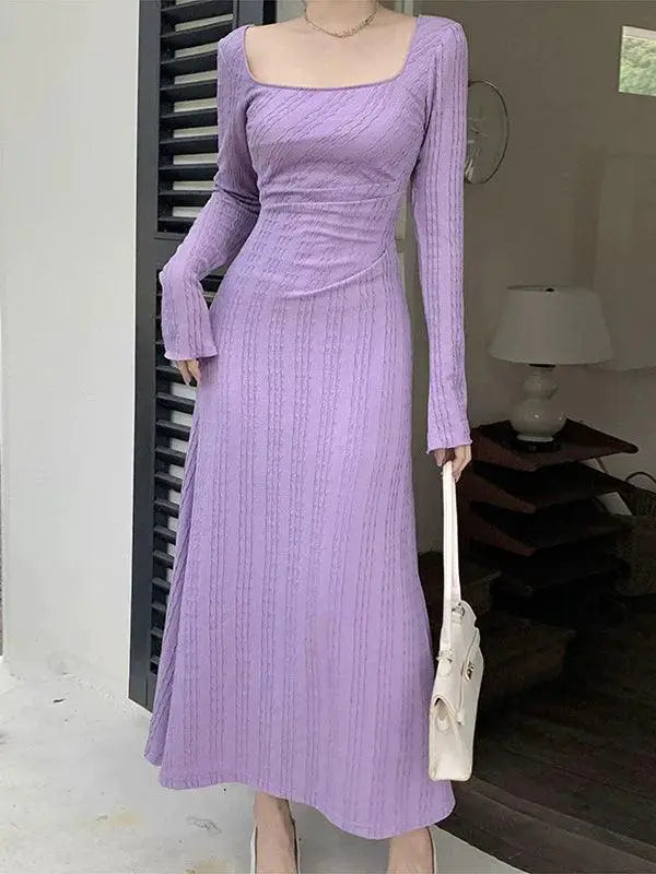 Instahot Purple Dress Chic Slim Fit Square Neck Design