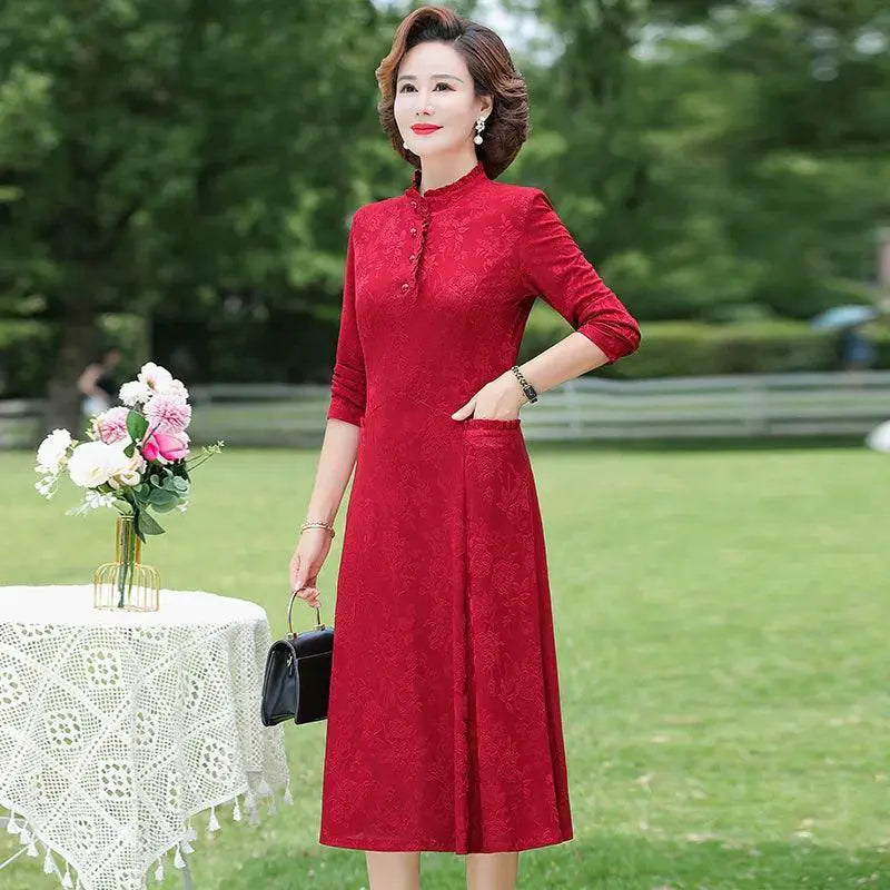 Middle Aged Jacquard Dress for Autumn Style and Comfort