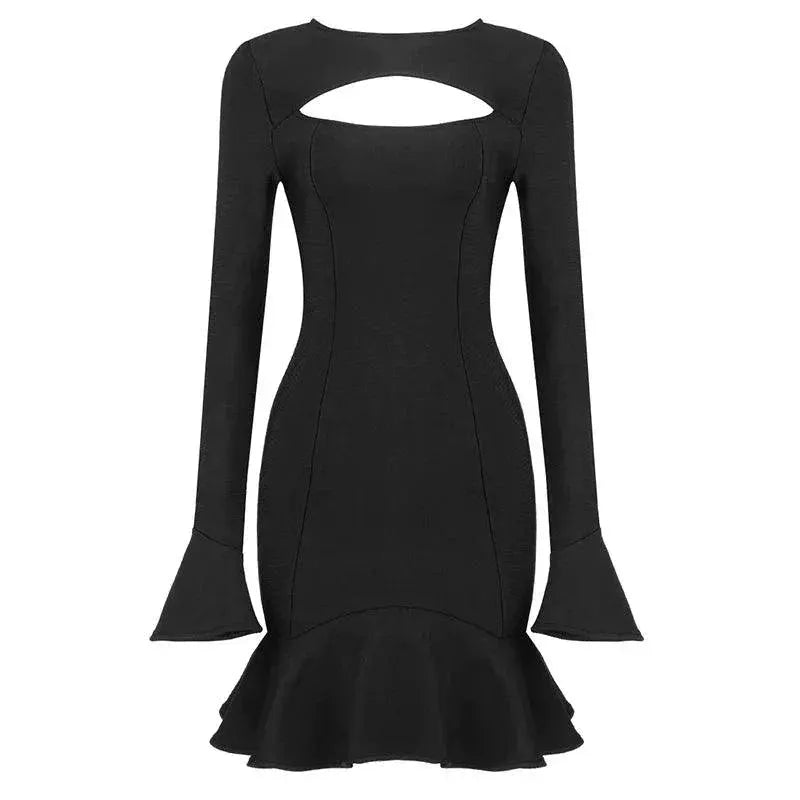 Elegant White Fishtail Bandage Dress With Flared Sleeves