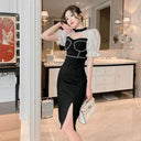 Vintage Rhinestone Women's Dress Elegant European Charm