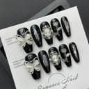 Real Shot Butterfly Rose Rhinestone Manicure Set Long Length