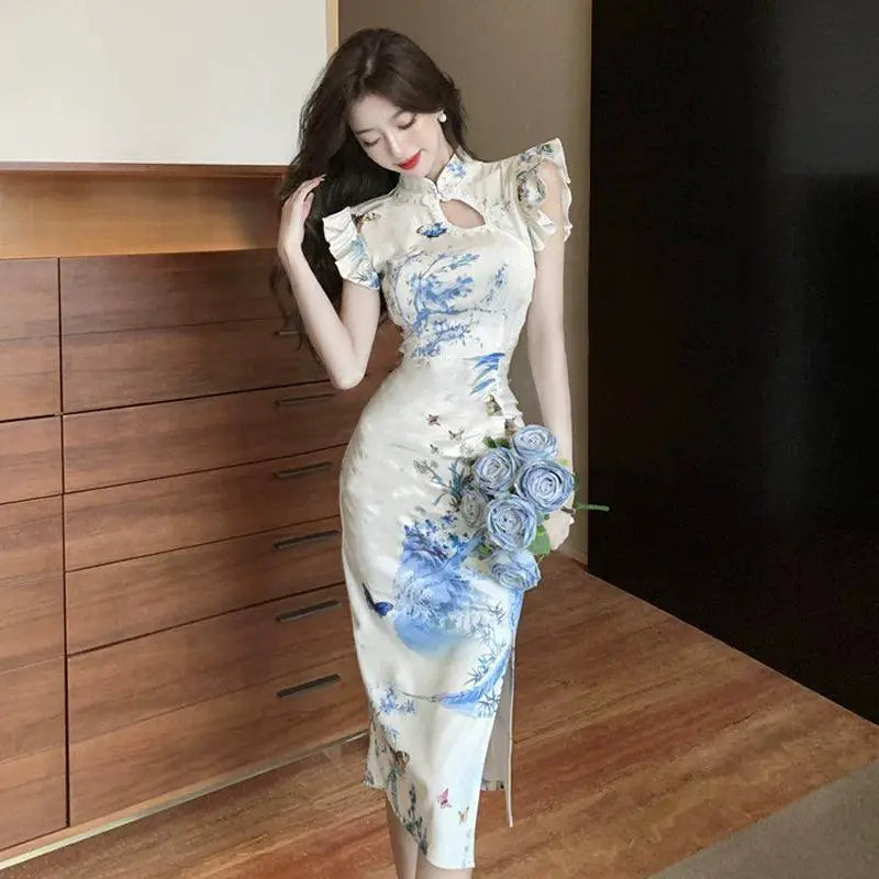 Luxury Cheongsam Dress Retro Commuting Elegance For Women