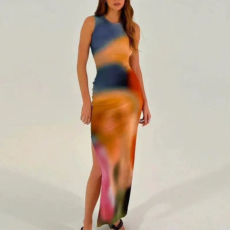 Elegant Tie Dye Floral Dress For Winter Fashion Styles