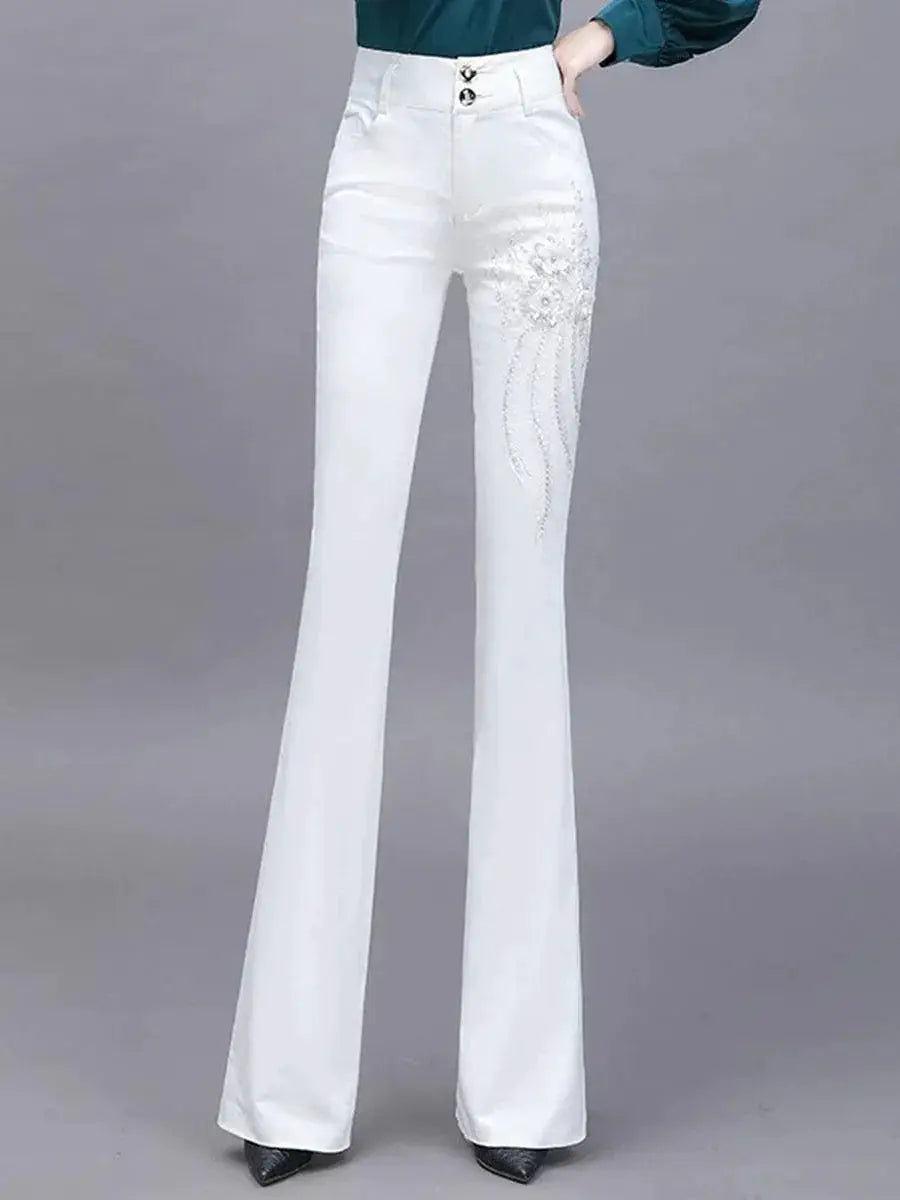 Spring Diamond High Waist Denim Trousers Trendy Pants