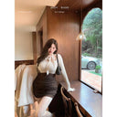 Slim Lace-up Dress: Korean Winter Fashion Flattering Cozy