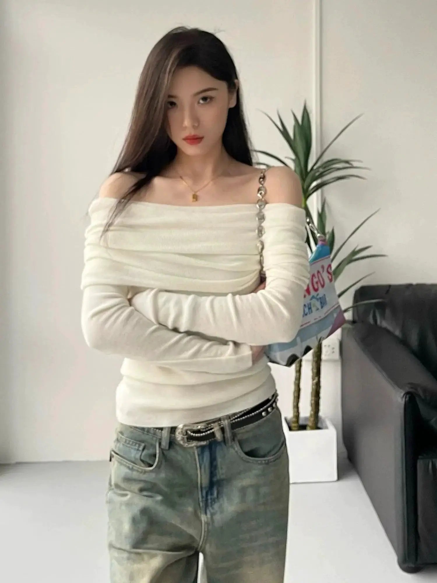 Cozy Chic Slim Off Shoulder Sweater For Autumn Glam
