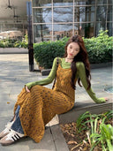 Korean Knitted Bandage Dress Chic Spaghetti Strap Outfit