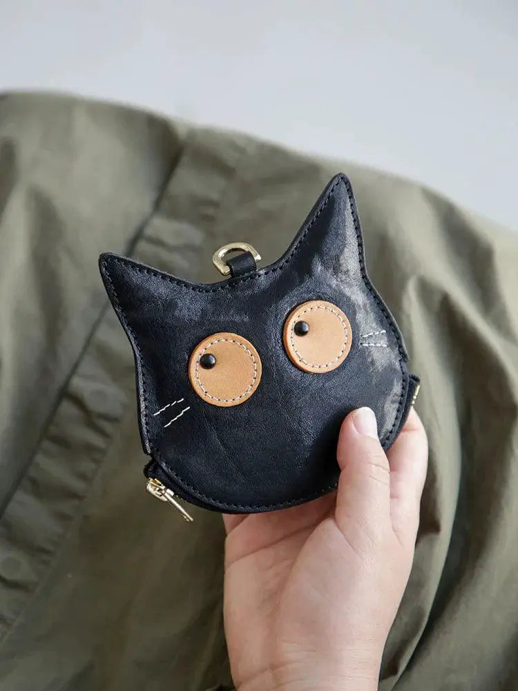 Retro Cat Coin Purse Genuine Leather Bag For Women