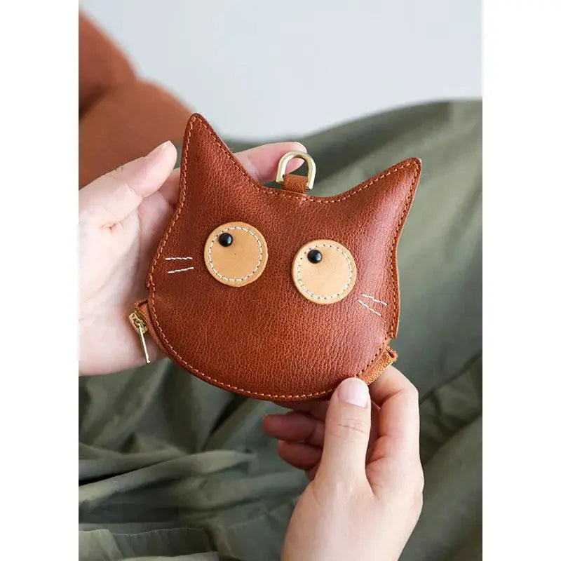 Retro Cat Coin Purse Genuine Leather Bag For Women