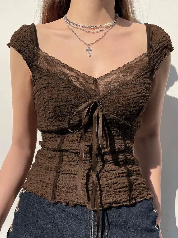 Retro Fishbone Style Short Sleeve Tee For Summer Chic Looks