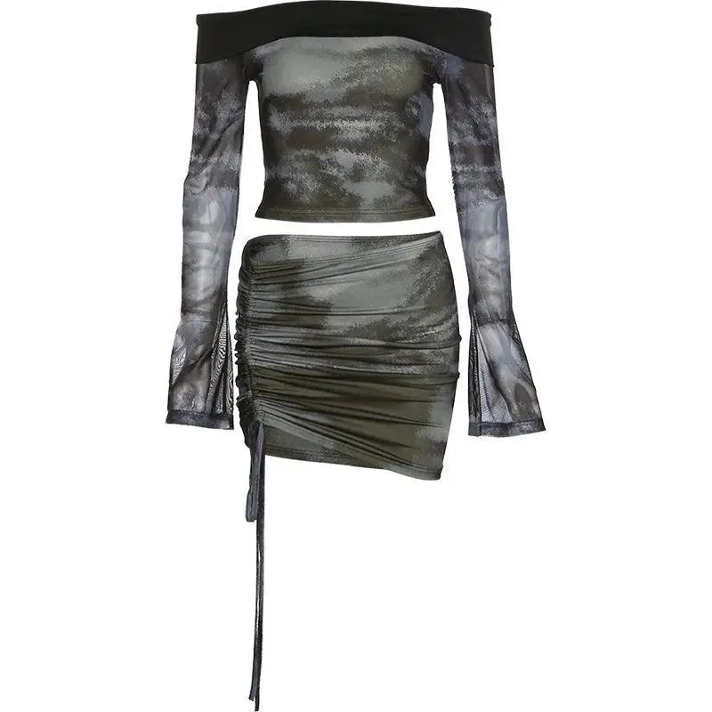 Kliou Retro Tie Dye Gyaru Set For Stylish Winter Fashion