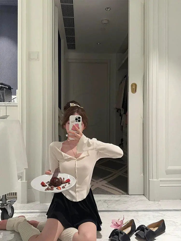 My Little Mushroom Slim Fit Ballet Spring V Neck Top