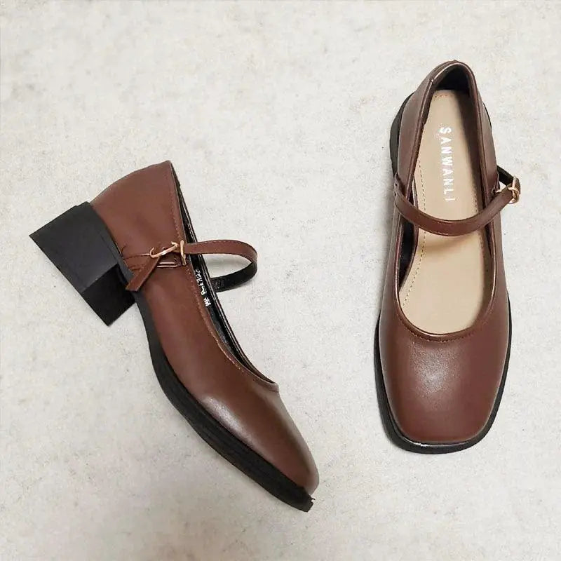 Soft Leather Square Toe Strap Shoes For Stylish Winter Wear