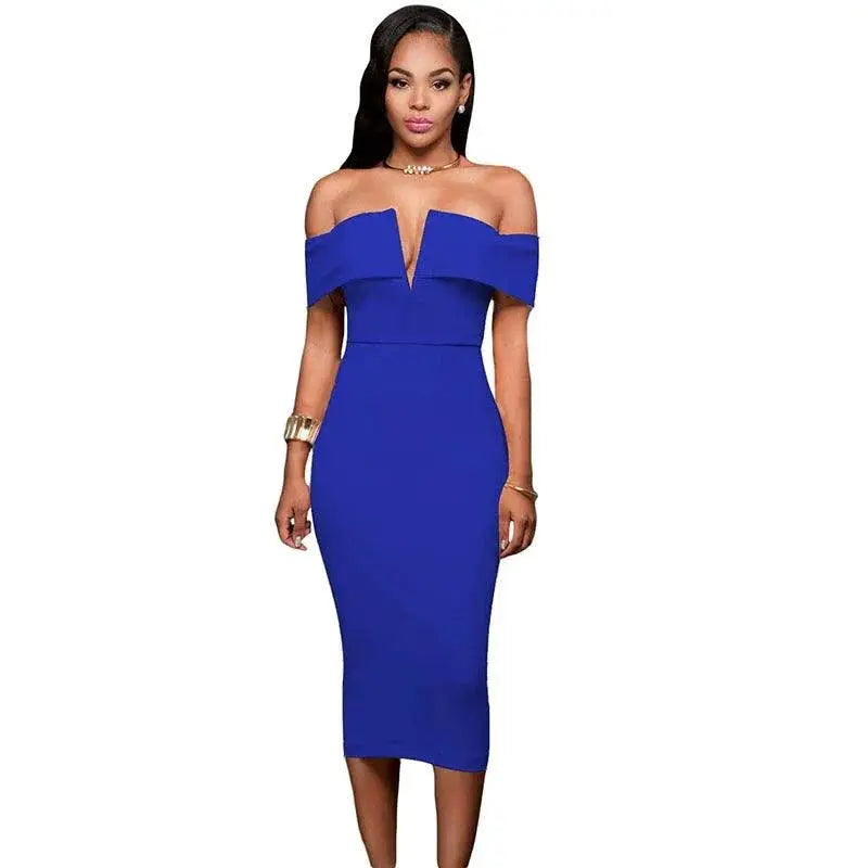 Flattering V-Neck Dress for Her Evening — Black