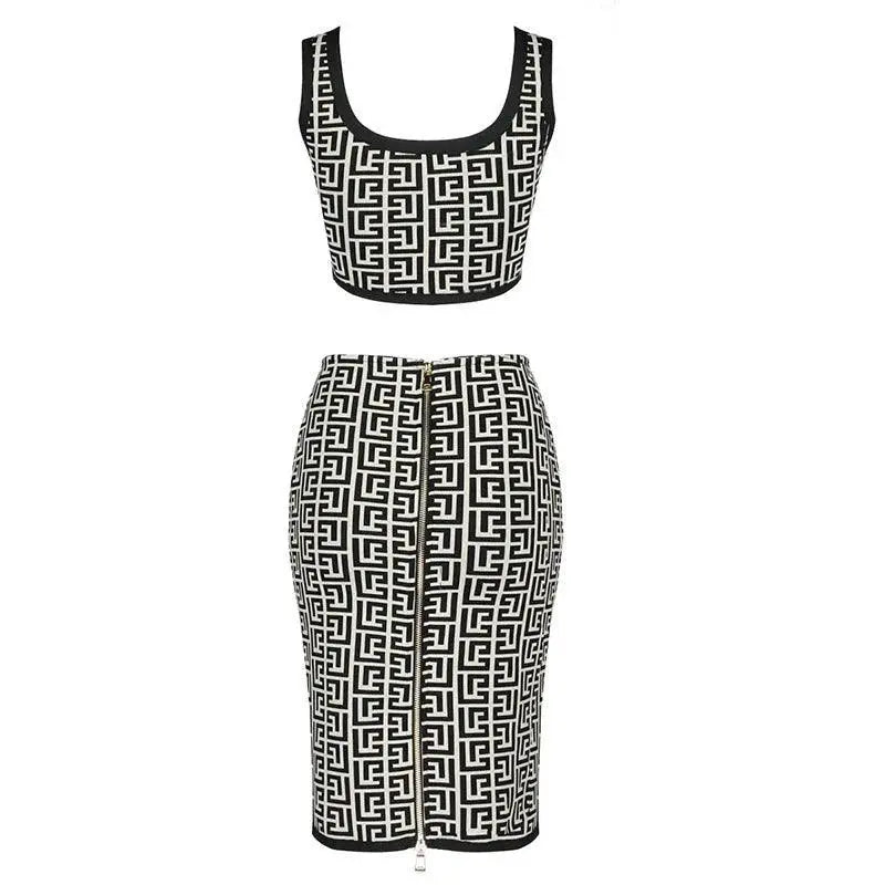 Jacquard Elegance Chic Two Piece Outfit For Women Set
