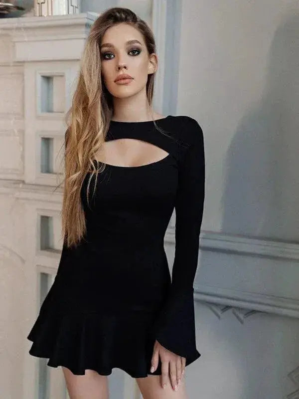 Elegant White Fishtail Bandage Dress With Flared Sleeves