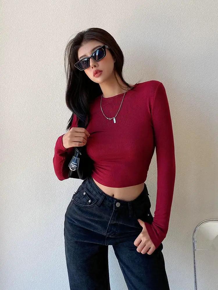 Winter Chic High Waist Long Sleeve Shirt Top Fashion