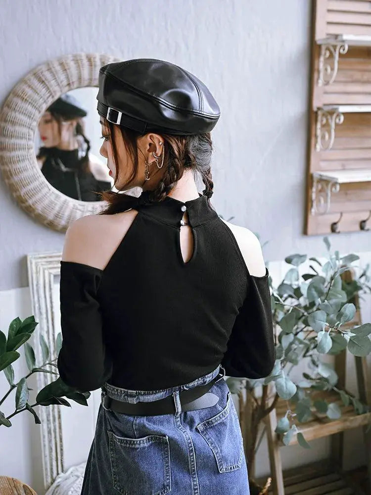 Moon Ensemble Elegant Off Shoulder Turtleneck Top Chinese