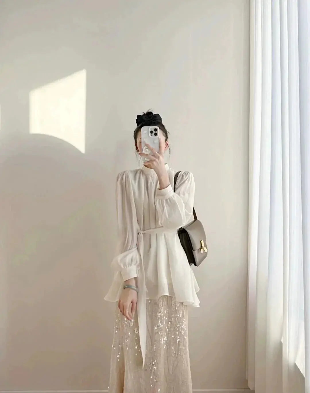 Elegant Ruffle Shirt With Waist Control Glamour Silhouette