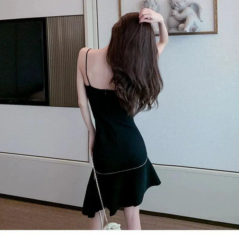 Elegant Ruffle V-Neck Gown Korean Style Dress Slim Fit