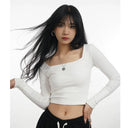 Square Neckline Long Sleeve Tee Urban Chic Fashion Statement