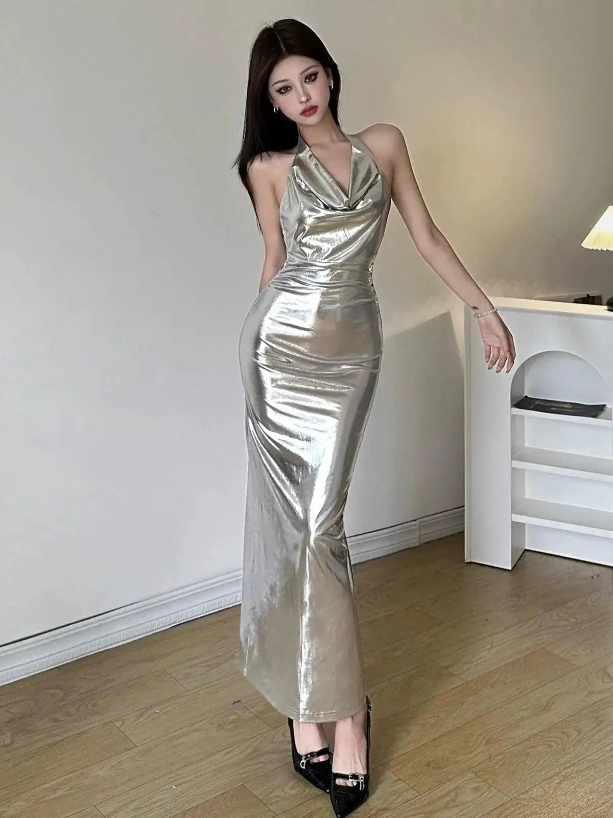 Elegant Halterneck Sheath Dress Glamorous Womens Style