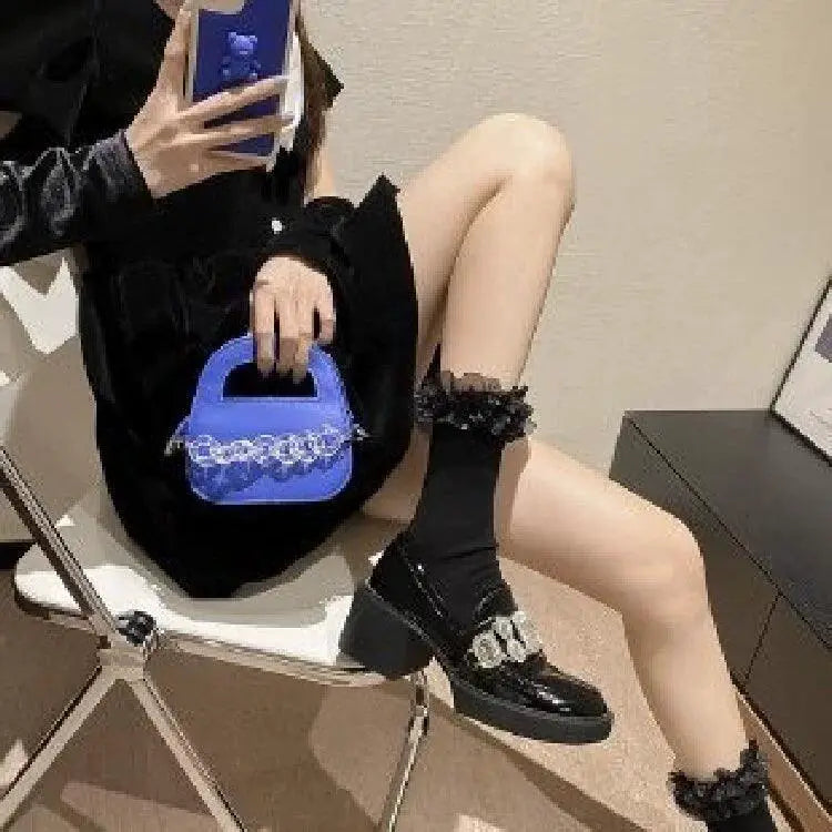 French Chunky Patent Leather High Heels Waterproof Platform