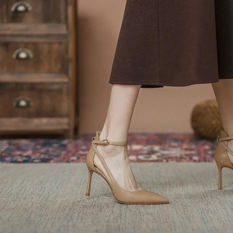Feiyan Khaki High Heel Shoes Ankle Strap Elegance For Women
