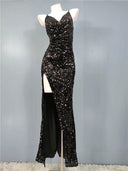 Glitter Sequin V-Neck Party Dress for Sparkling Nightclub Glamour