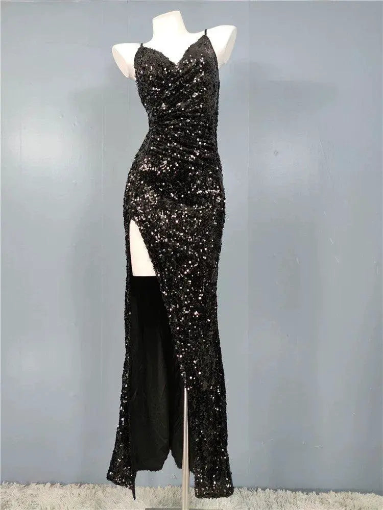 Glitter Sequin V Neck Party Dress for Nightclub Glamour