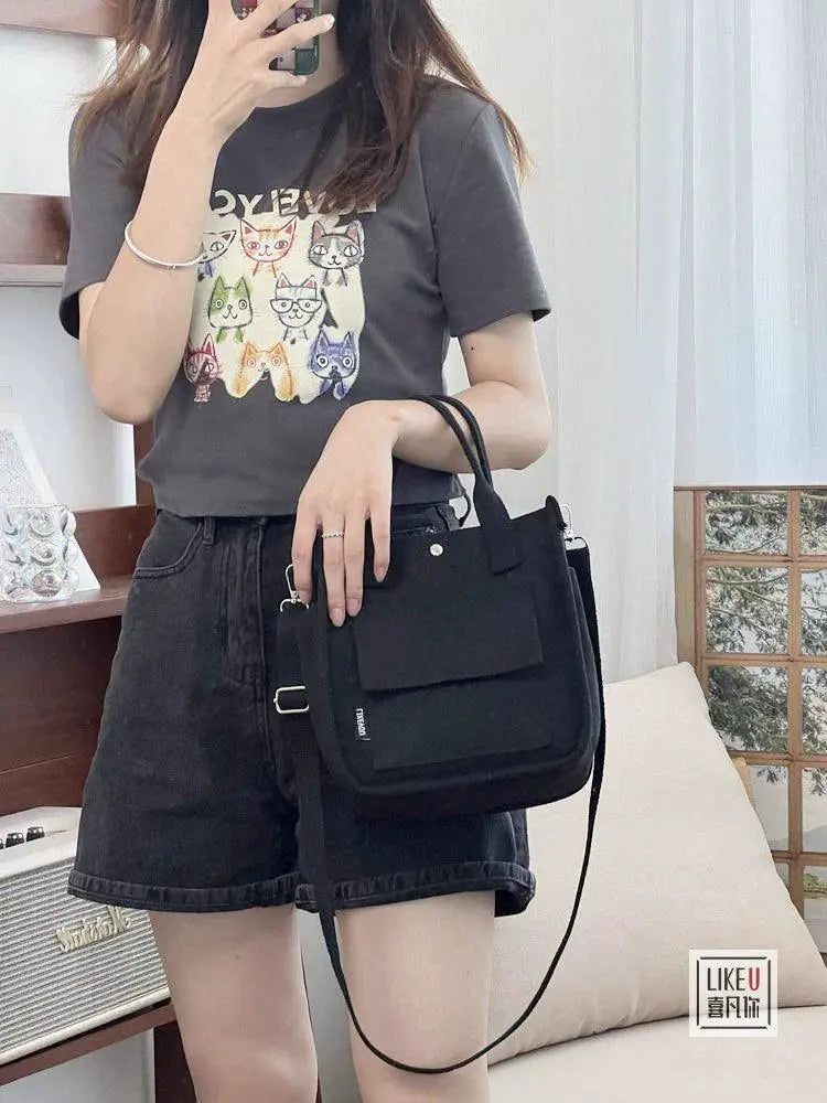 Canvas Tote Bag Chic Multi Pocket Carryall With Strap