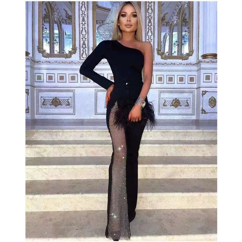 Sultry Sheer One Shoulder Jumpsuit Elegant Versatile Style